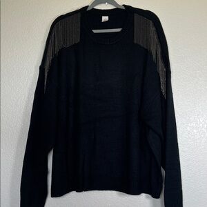 Black knit sweater with chain tassel details, size 3X
